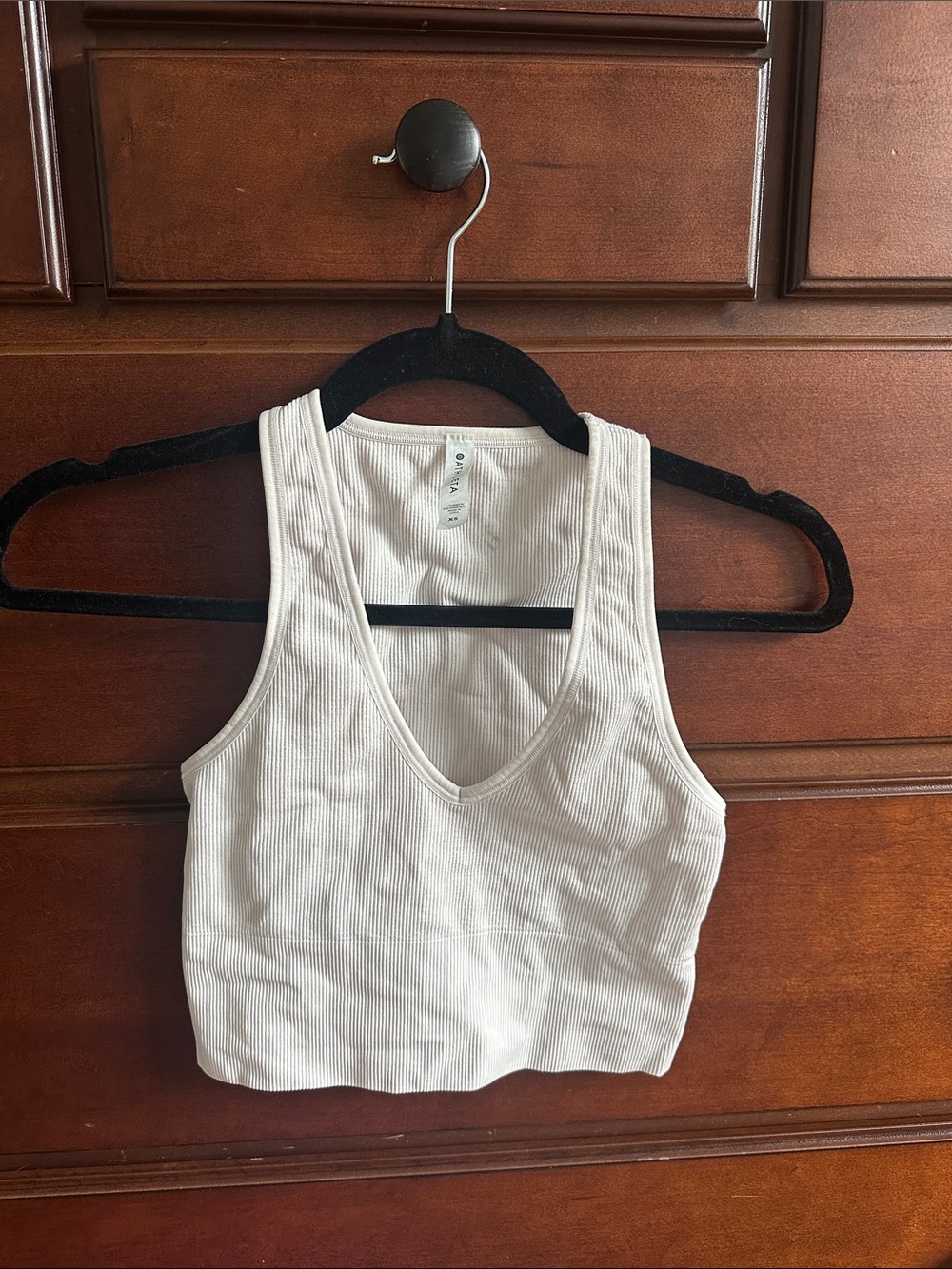 Athleta White Ribbed V-Neck Crop Tank